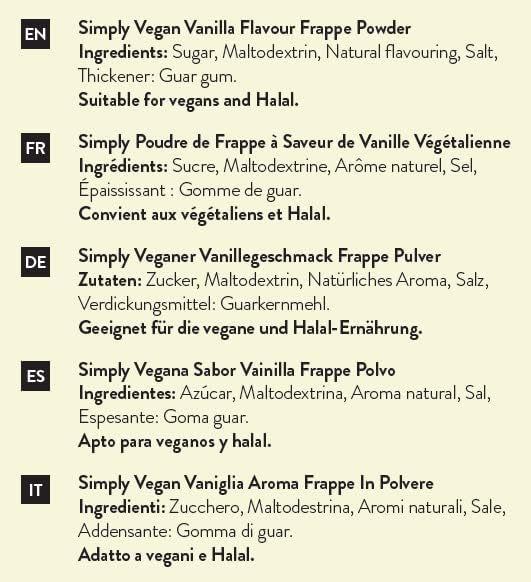 Simply Vegan Vanilla Frappe Powder, Nut Free & Gluten Free Frappe Powder for Iced Drinks (1 Kg)