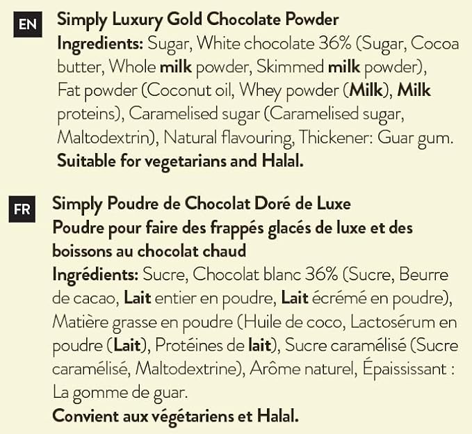 Simply Luxury Gold Chocolate Powder, Rich Powder for Caramel White Chocolate Flavoured Iced Frappes & Hot Chocolates, Gluten Free & Suitable for Vegetarians (1kg)