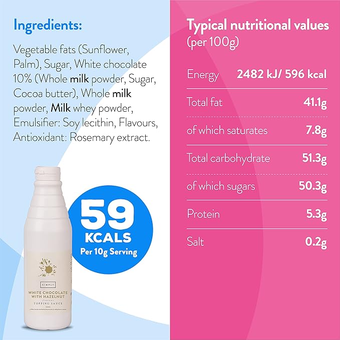 Simply White Chocolate with Hazelnut Flavour Sauce 1kg