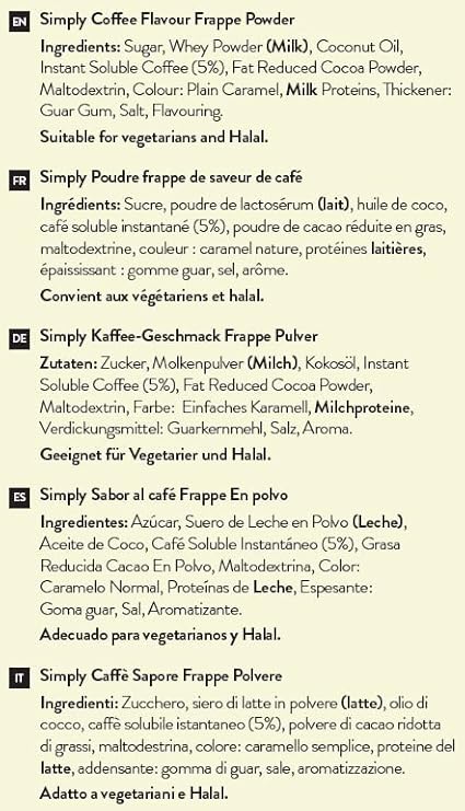 Simply Coffee Frappe Powder, Nut Free & Gluten Free Frappe Powder for Iced Drinks and Iced Coffee (1kg)