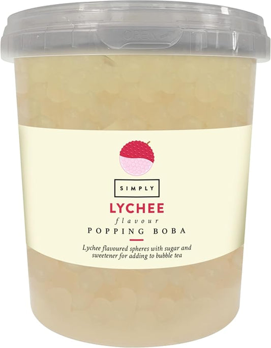 Simply Lychee Popping Boba, Fruit Juice Flavoured Bursting Boba Pearls for Bubble Tea, Vegan & Halal Friendly, 870g