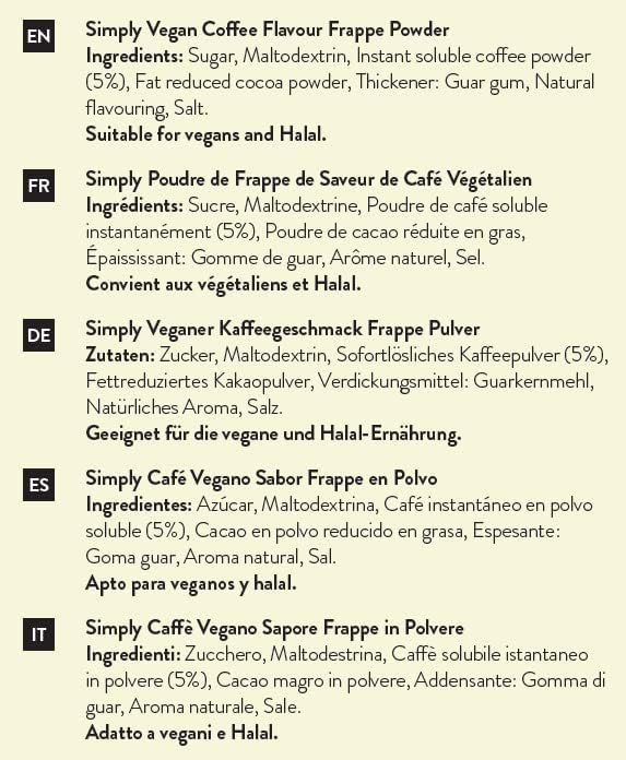 Simply Vegan Coffee Frappe Powder, Nut Free & Gluten Free Frappe Powder for Iced Drinks and Iced Coffee (1 Kg)