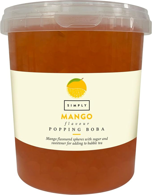 Simply Mango Popping Boba, Fruit Juice Flavoured Bursting Boba Pearls for Bubble Tea, Vegan & Halal Friendly, 870g