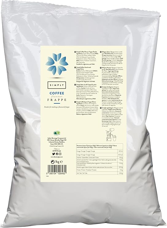 Simply Coffee Frappe Powder, Nut Free & Gluten Free Frappe Powder for Iced Drinks and Iced Coffee (1kg)