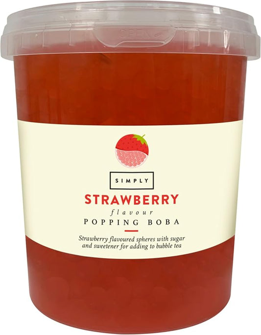 Simply Strawberry Popping Boba, Fruit Juice Flavoured Bursting Boba Pearls for Bubble Tea, Vegan & Halal Friendly, 870g