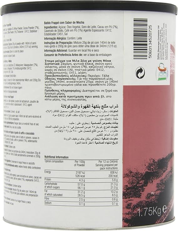 Simply Mocha Frappe Powder, Nut Free Frappe Powder for Iced Drinks and Iced Mochas (1.75 Kg)