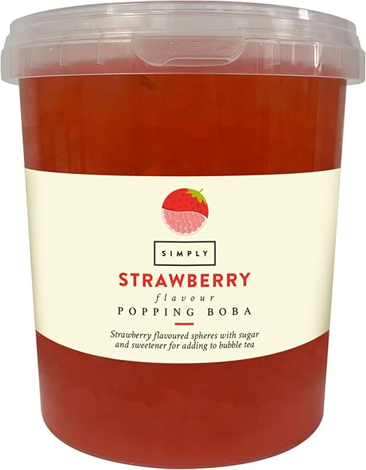 Simply Strawberry Popping Boba, Fruit Juice Flavoured Bursting Boba Pearls for Bubble Tea, Vegan & Halal Friendly, 870g